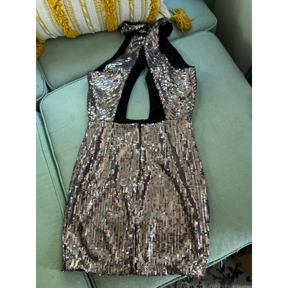 Women's X by NBD Silver Sequin Halter Mini Dress S - Picture 3 of 4